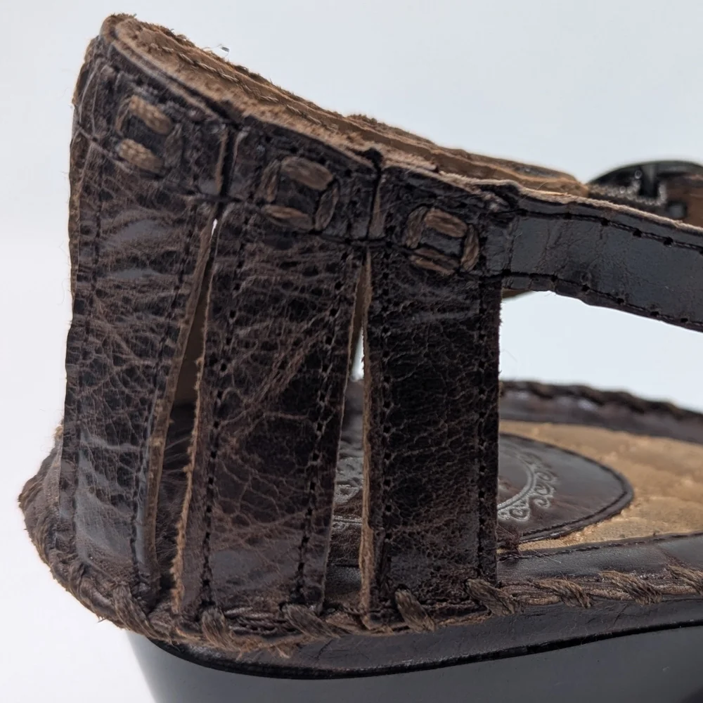 Ariat Shalimar Wedge Sandal Croc Embossed Leather T-Strap Whipstitched Western 9